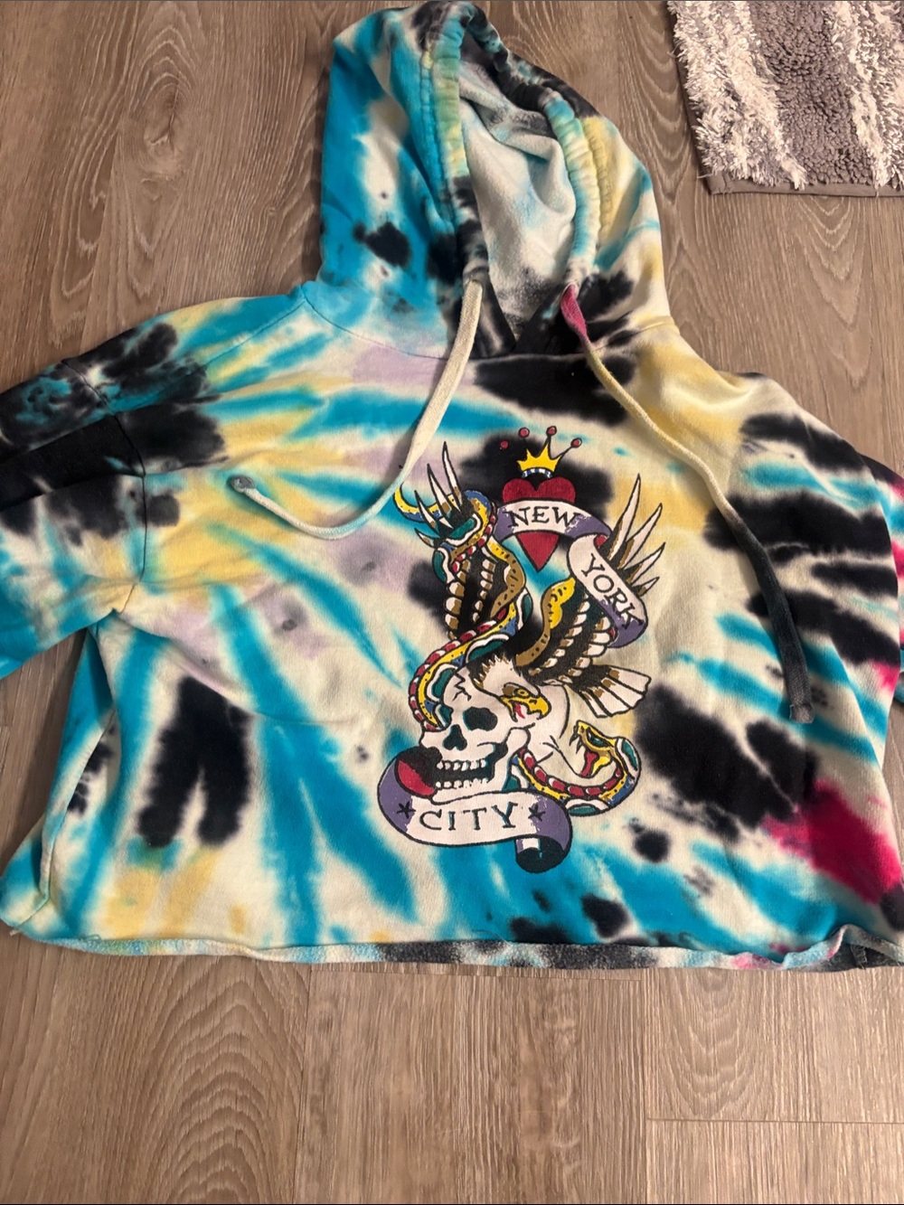 Ed Hardy Tie-Dye Hoodie in Blue, Yellow, Black & Pink